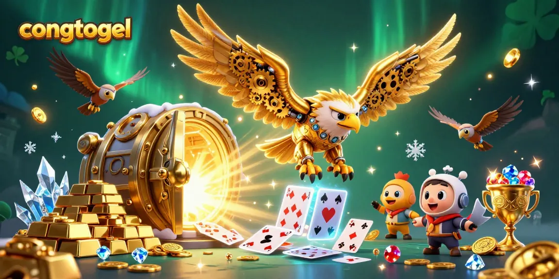 Experience the thrill of congtogel with a golden eagle diving through radiant playing cards.