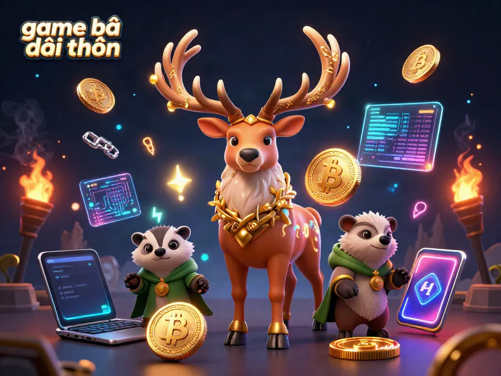 Engage with game bài đổi thưởng through vibrant 3D characters and crypto elements, showcasing an exciting online gaming experience.