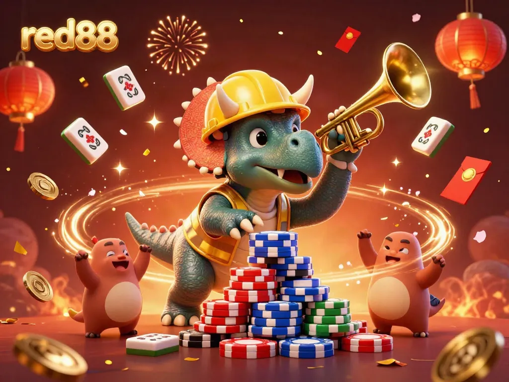 Experience the excitement of red88 with vibrant celebration and gambling-themed elements.