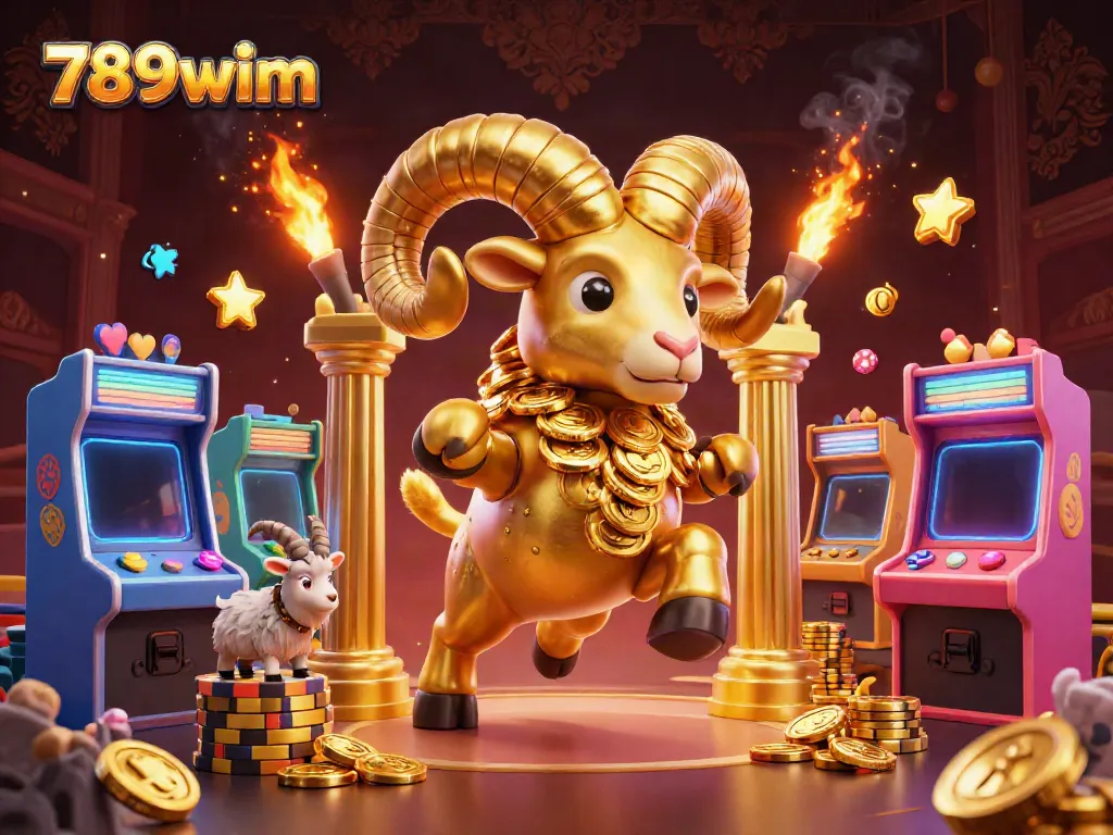 Experience the thrill of 789wim with a golden ram charging through a dazzling casino scene.