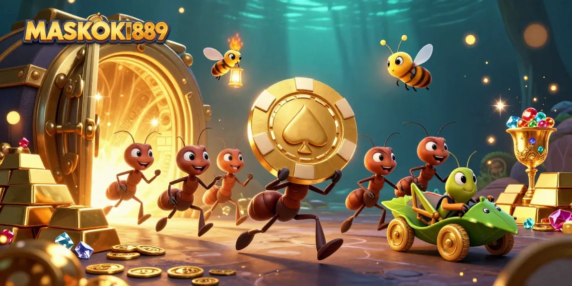 Engage with MASKOKI889 as ants perform a heist, showcasing digital casino excitement