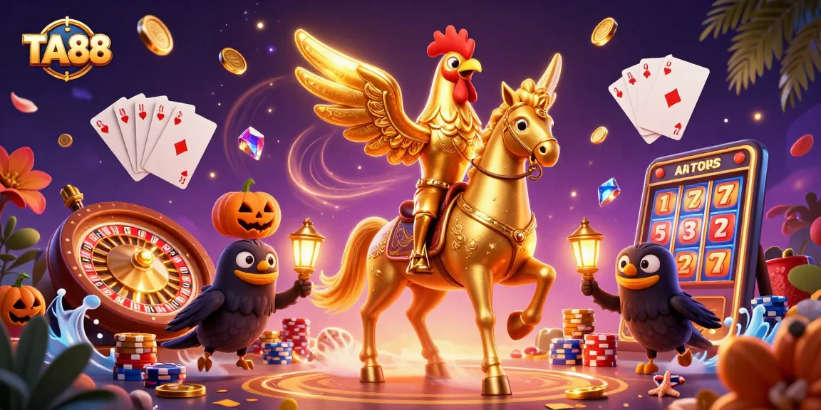Experience thrilling wins at TA88 with a vibrant casino scene featuring a golden rooster and lucky game elements