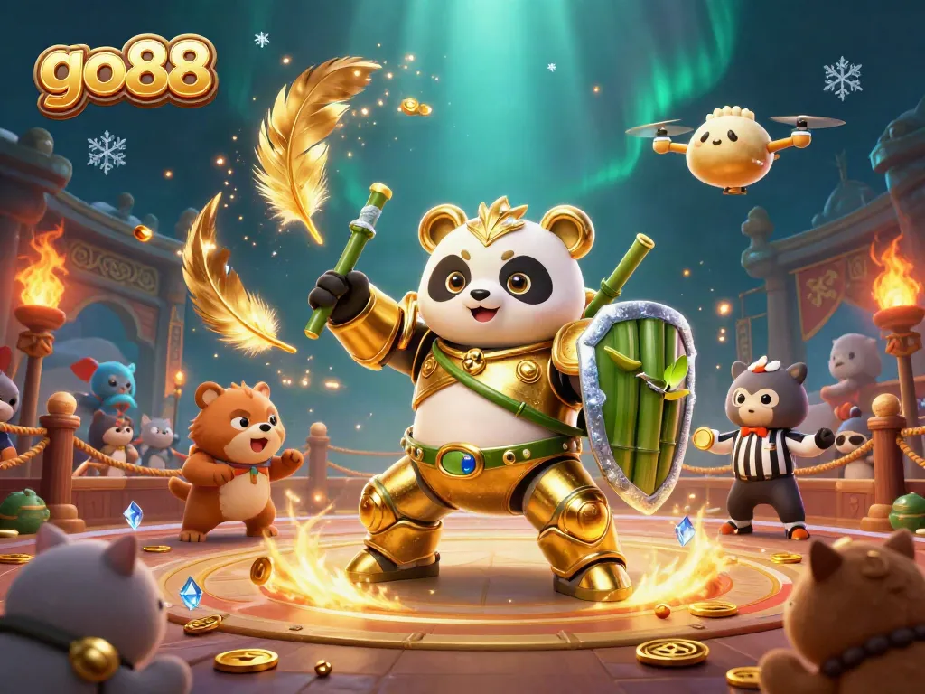 Experience thrilling gameplay with go88 as a mech-suit panda battles in a dazzling arena