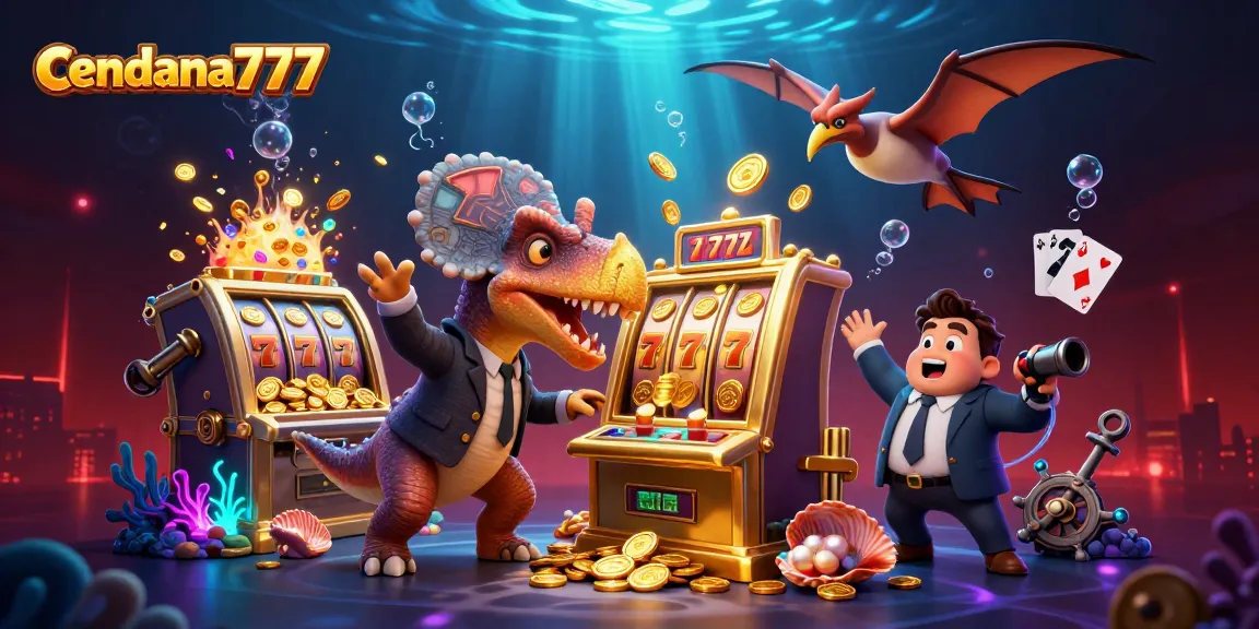 Experience big wins at cendana777 with vibrant animated dinosaurs in a high-energy casino scene.