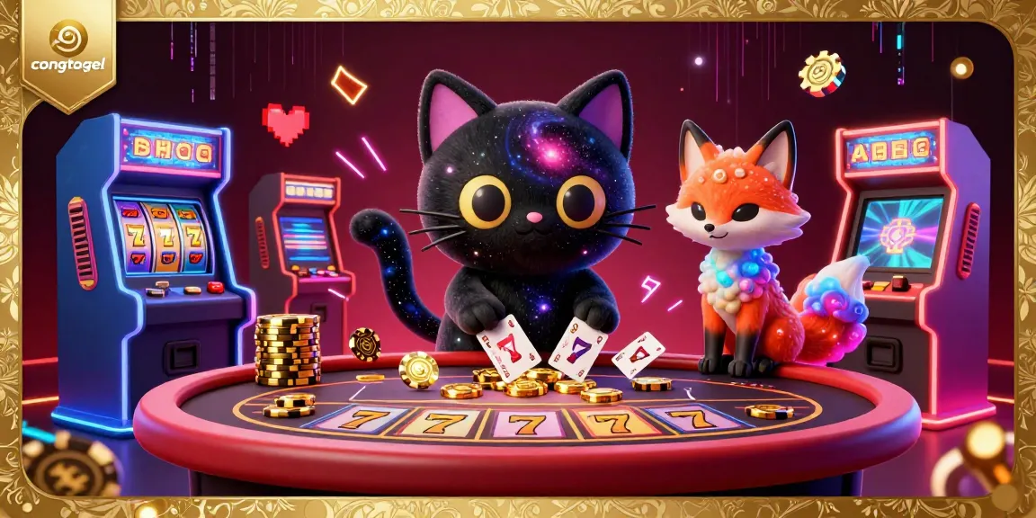 Engage with congtogel by winning golden chips at a cosmic casino with cartoon characters.