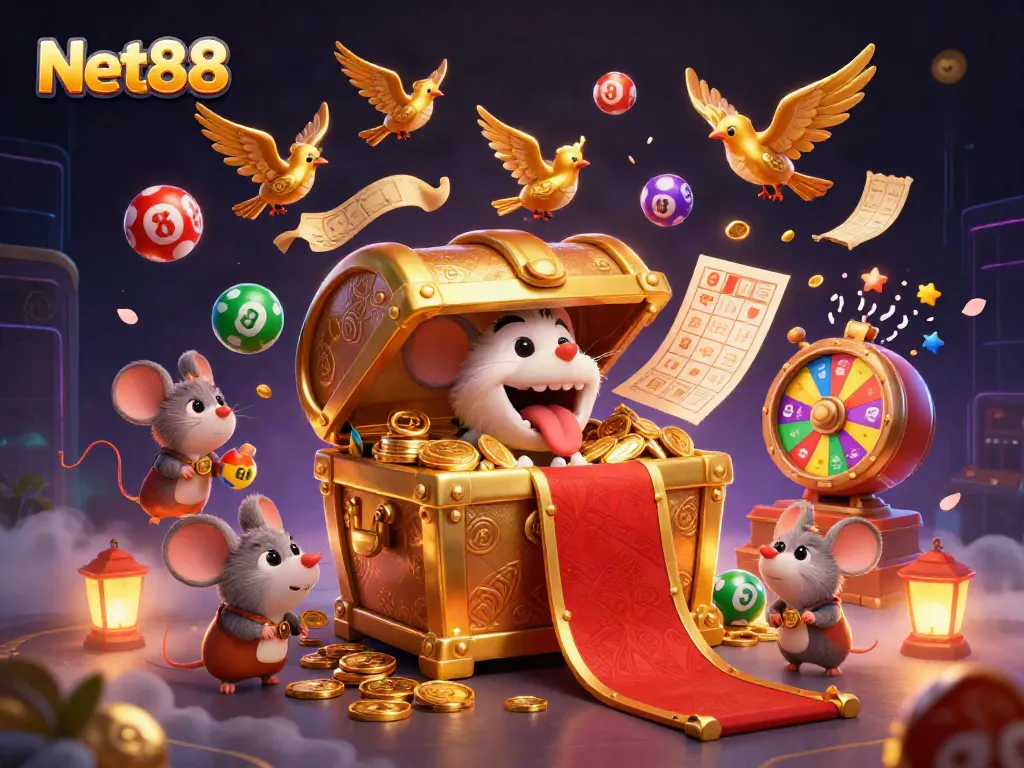 Net88 captivates with a vibrant casino illustration showcasing adventure and excitement