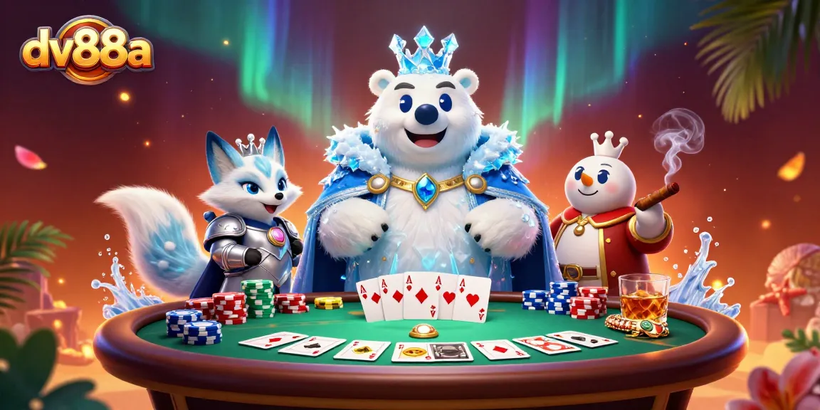 Engage in thrilling gameplay at dv88a with a vibrant scene of 3D characters showcasing poker excitement.