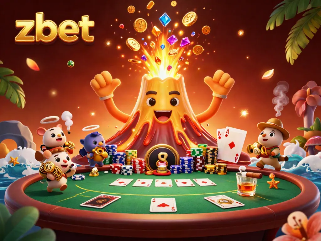 Experience exhilarating wins with zbet as a golden volcano erupts treasures in a vibrant casino scene.