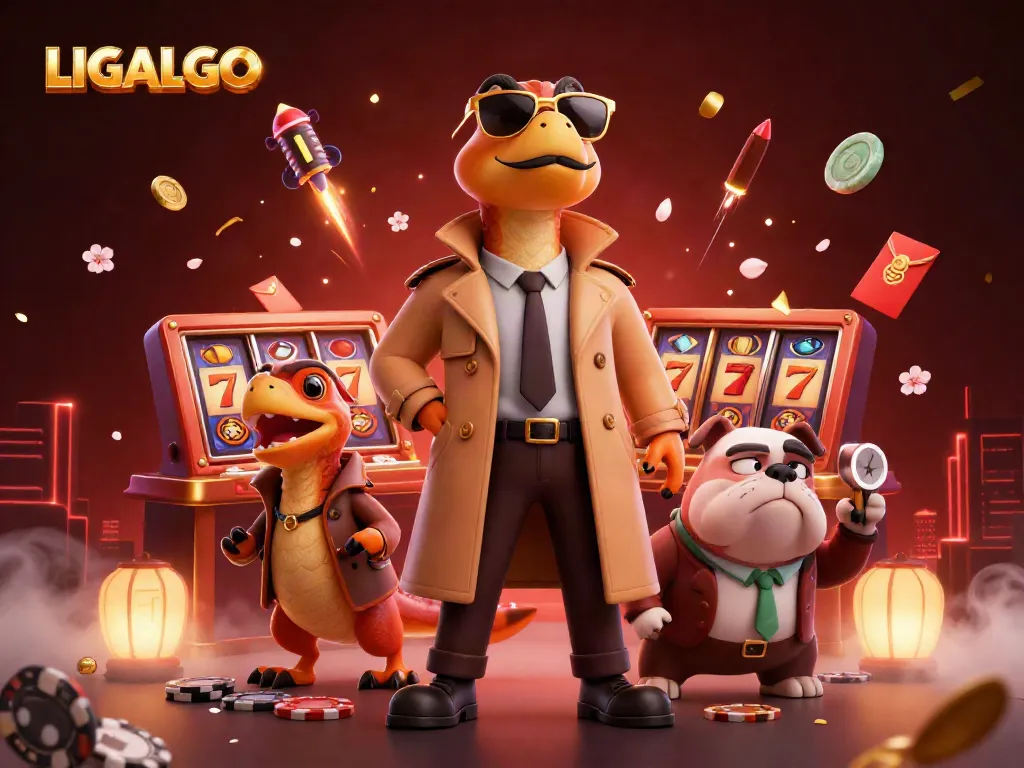 Experience LIGALGO's thrilling casino scene as raptors in a coat attempt entry, rich with gaming elements.