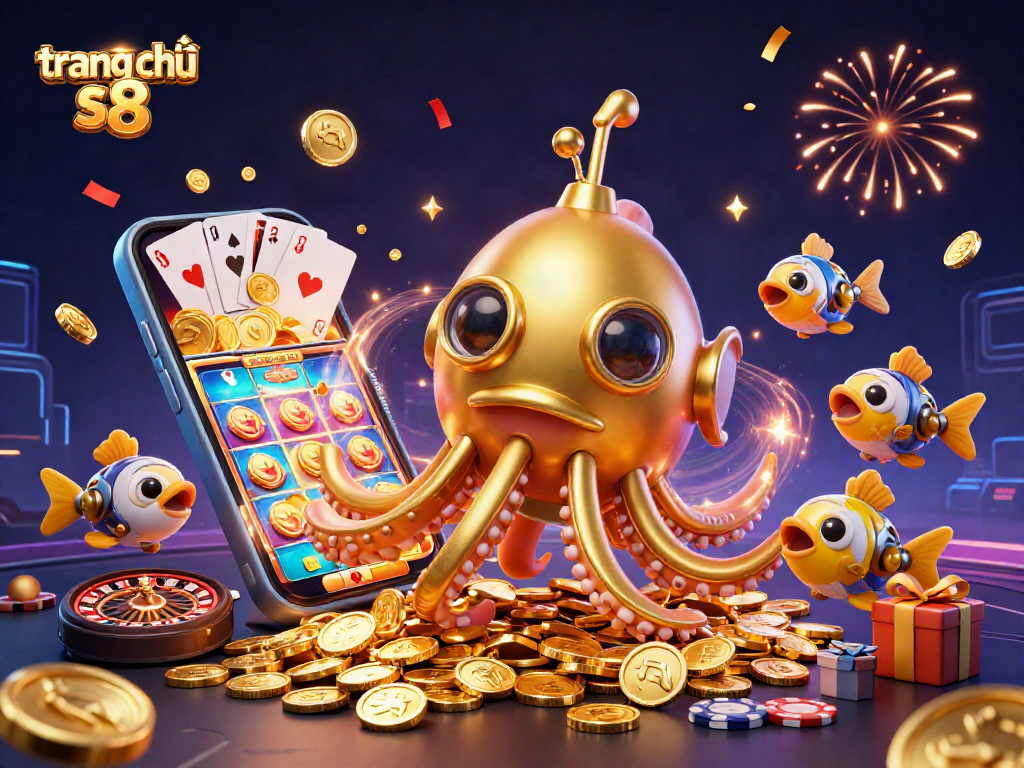 Experience the thrills of trang chủ s8 with a dynamic 3D casino scene featuring games and excitement.