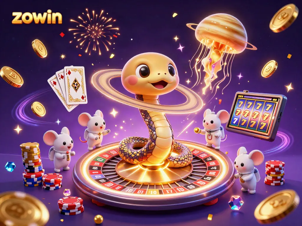 Bet on the cosmic roulette wheel with the captivating zowin scene featuring a Saturn snake and vibrant game elements.