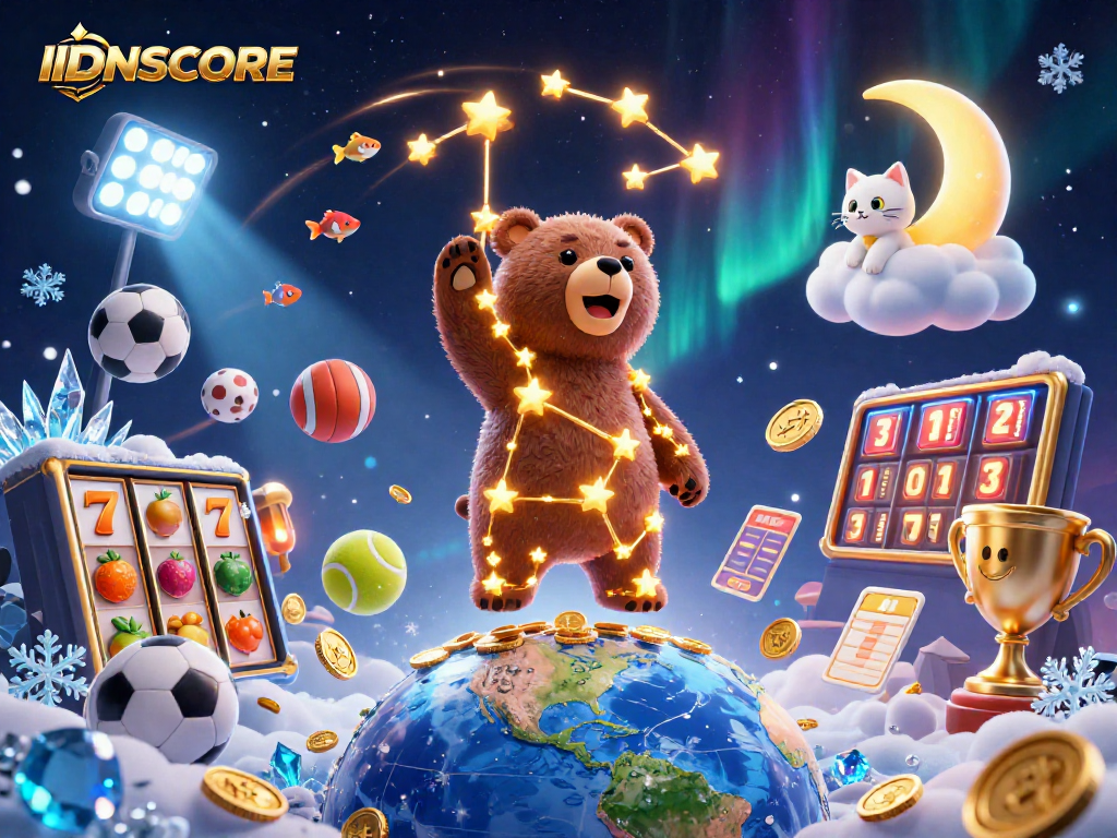 IDNSCORE enhances your gaming experience with thrilling slots and coin scooping in an enchanting scene.