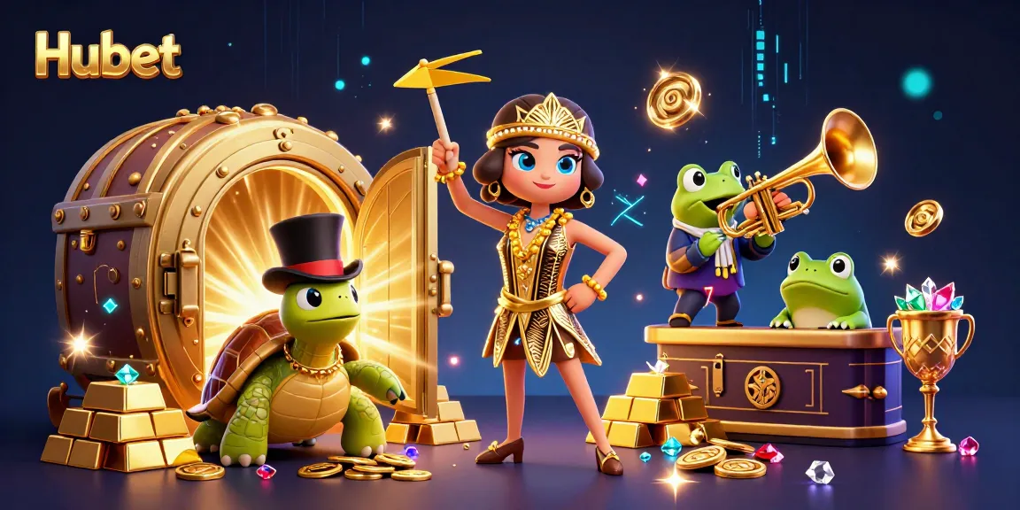Experience thrilling casino excitement with Hubet's vibrant gaming scene featuring quirky characters and dazzling treasures.
