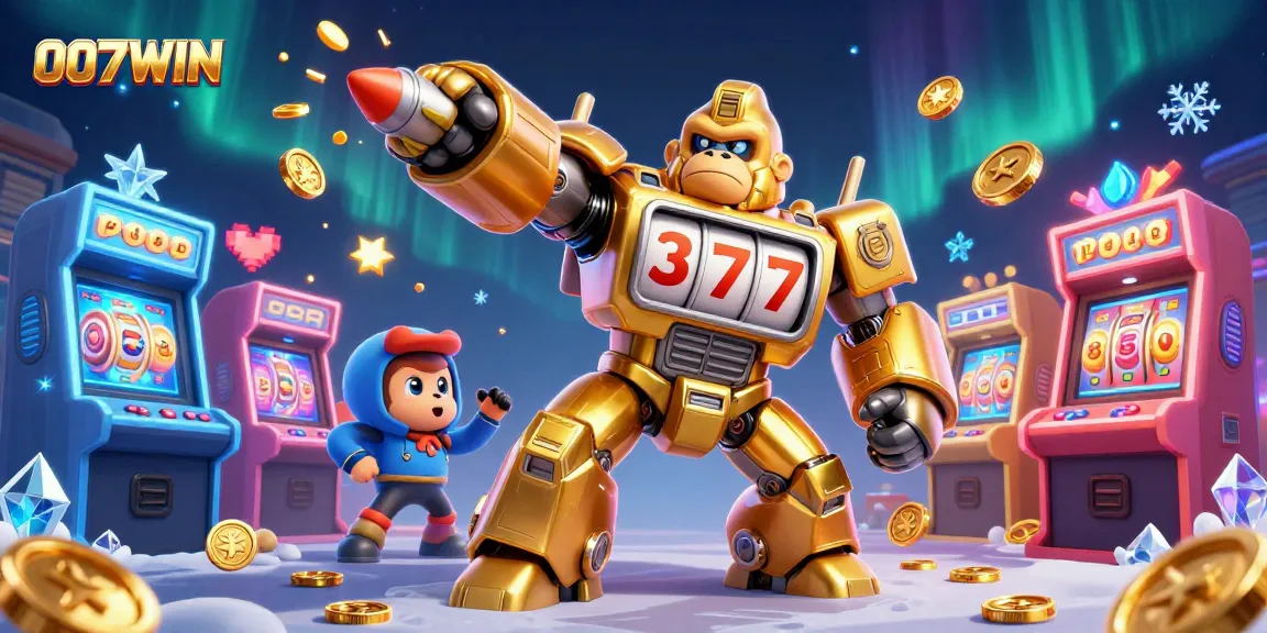 Experience excitement with 007WIN in a dynamic casino-themed scene featuring a golden gorilla mech.