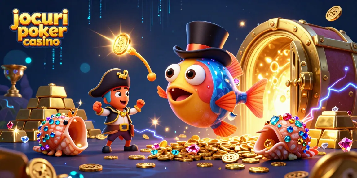 Joacă jocuri poker casino cu un pește înger 3D și comori strălucitoare.