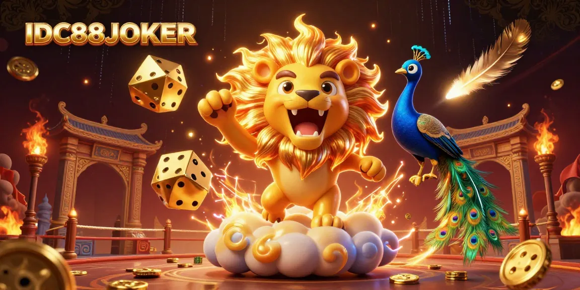 Experience thrilling moments with IDC88JOKER in a vibrant 3D casino illustration featuring characters and game elements.