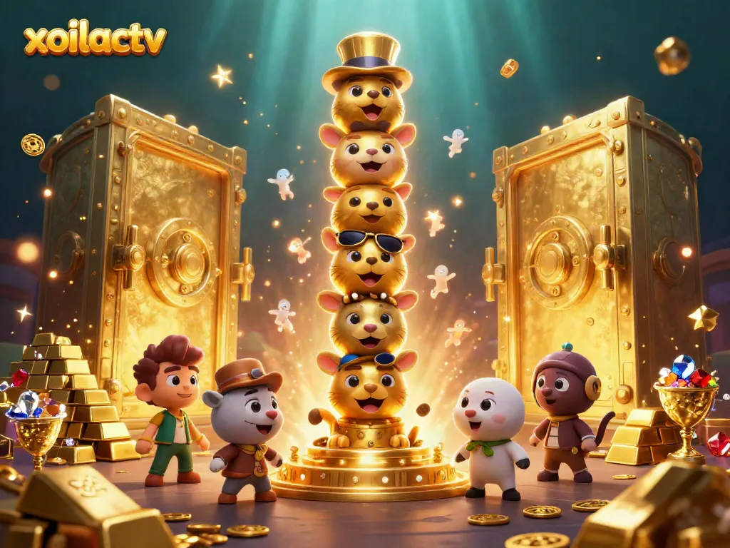 Engage with xoilactv's vibrant casino illustration featuring a golden totem pole and treasure.