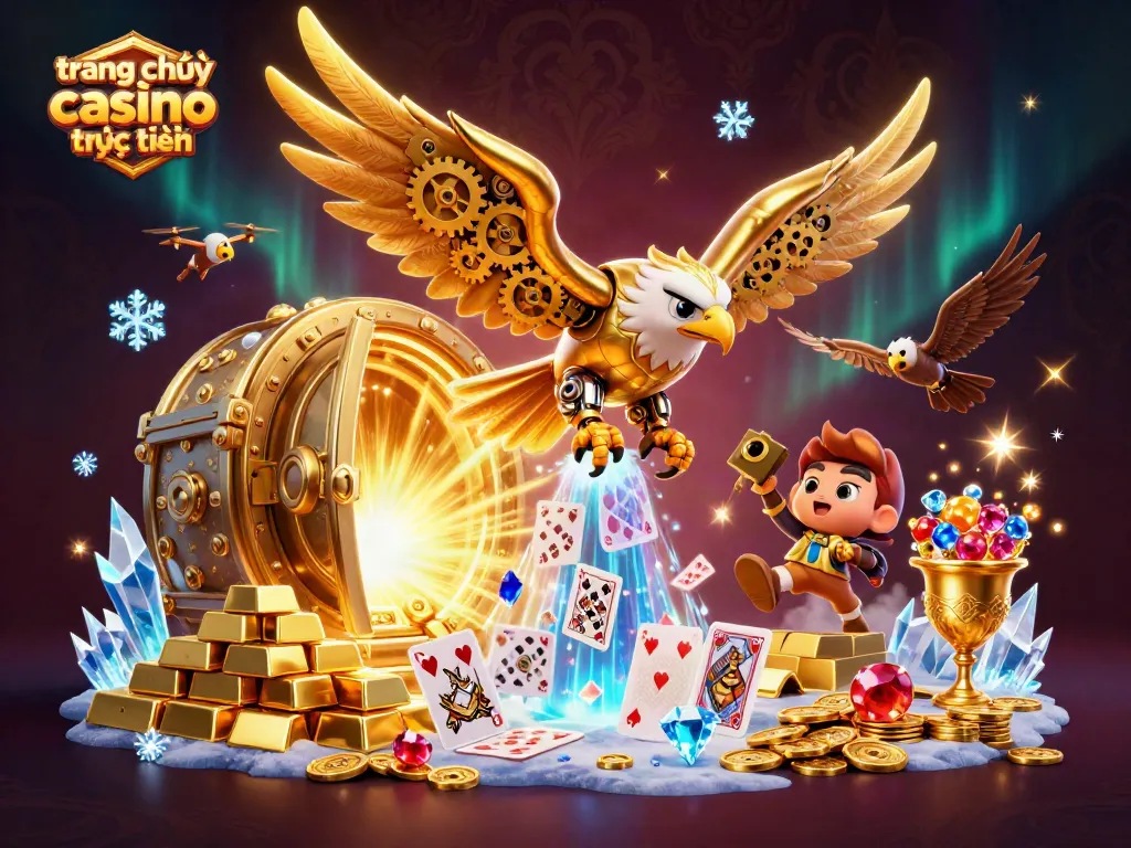 Chơi trang chơi casino trực tuyến với hình ảnh đại diện sinh động về một con đại bàng vàng cybernetic.