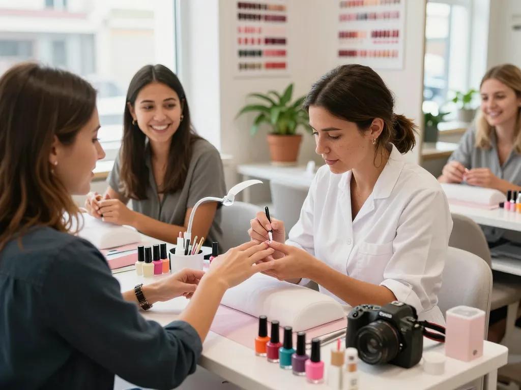 Nails being expertly polished in a modern salon, highlighting hygiene and quality.