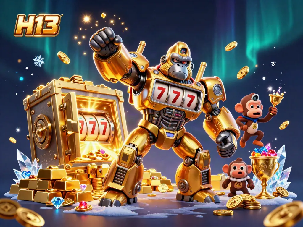 Experience thrilling wins at H13 with a vibrant 3D casino scene showcasing exciting jackpot elements.