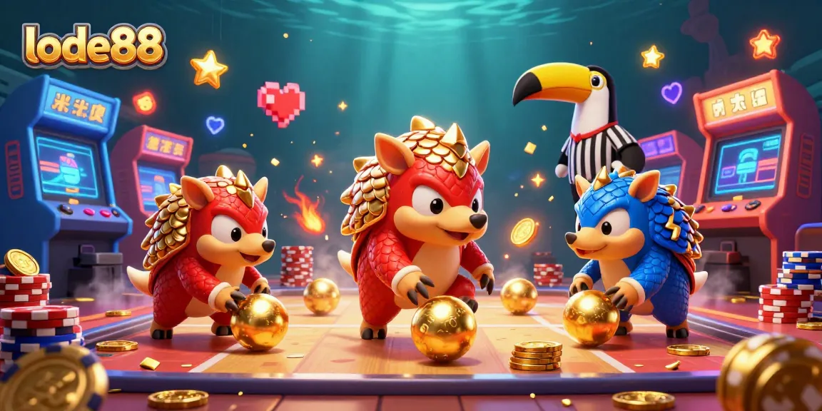 Experience the exciting gameplay at lode88 with vibrant pangolins and poker chips in 3D illustration.