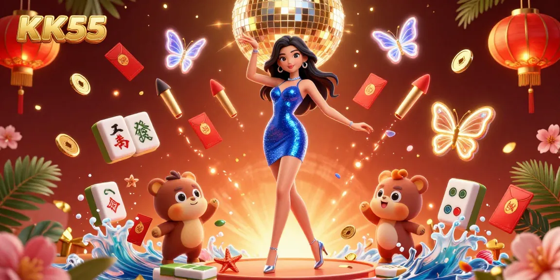 Experience thrilling games at KK55 with dynamic 3D visuals showcasing exciting casino elements and dazzling effects.