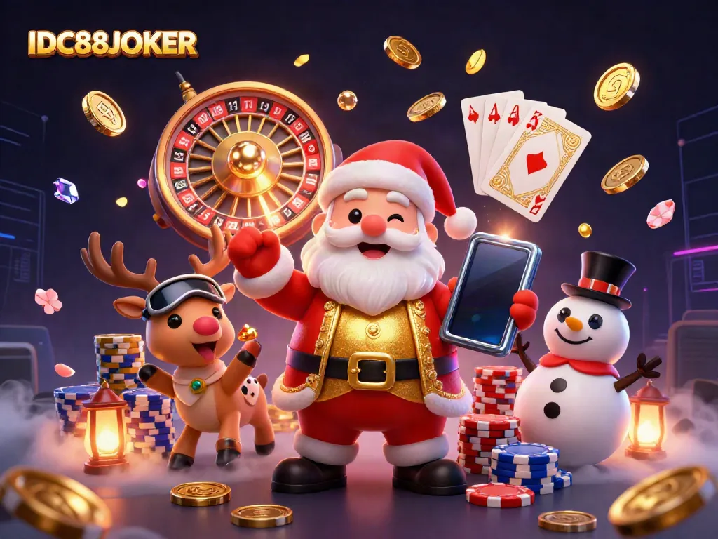 Experience the thrill of IDC88JOKER with Santa and friends in an exciting casino scene.