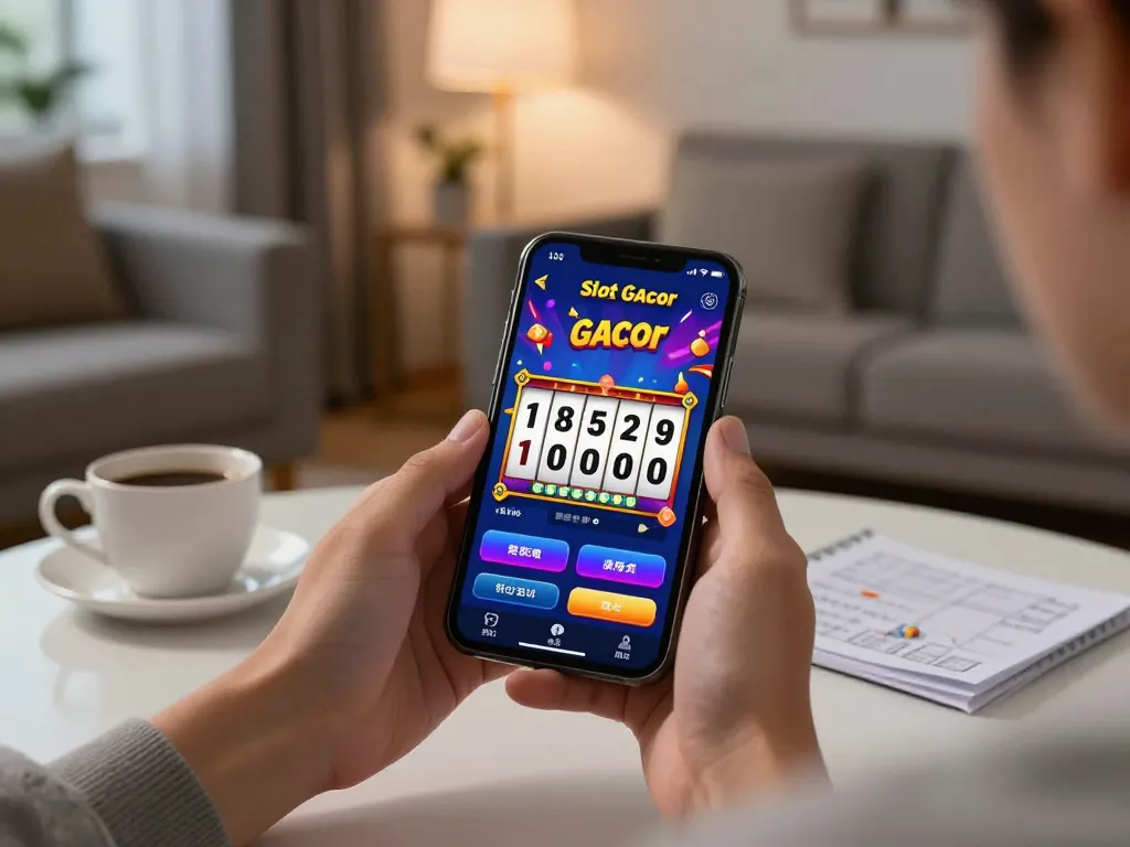 Engaging with Slot Gacor on a smartphone app in a cozy home setup