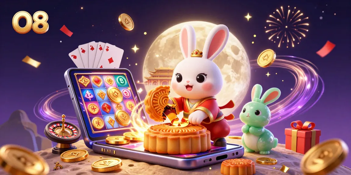 Experience the excitement of O8 with a festive moon rabbit scene showcasing vibrant casino elements.