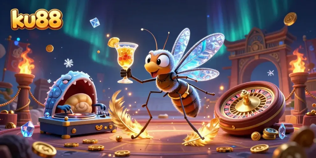 Experience thrilling gameplay with ku88, featuring a lively casino mascot and dynamic gaming elements.