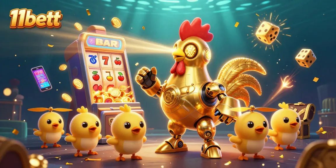 Experience thrilling gaming at 11bett with a vibrant casino scene, filled with slot machines and laser beams.