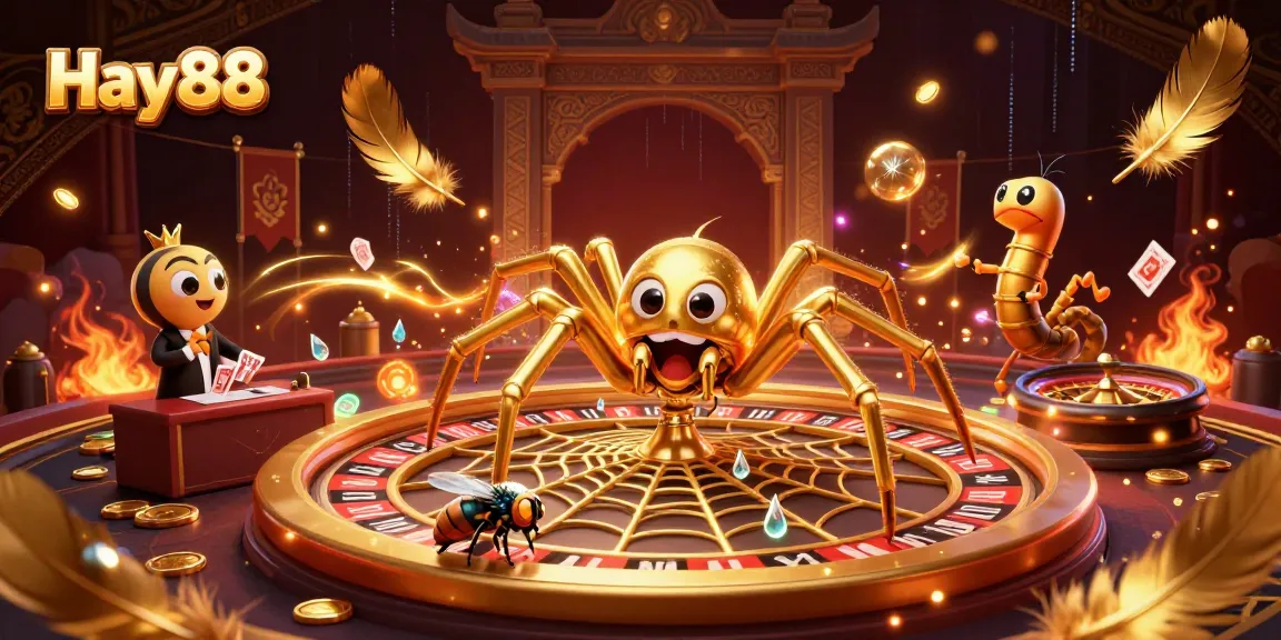 Engage with Hay88's thrilling roulette experience, featuring a whimsical spider and centipede croupier