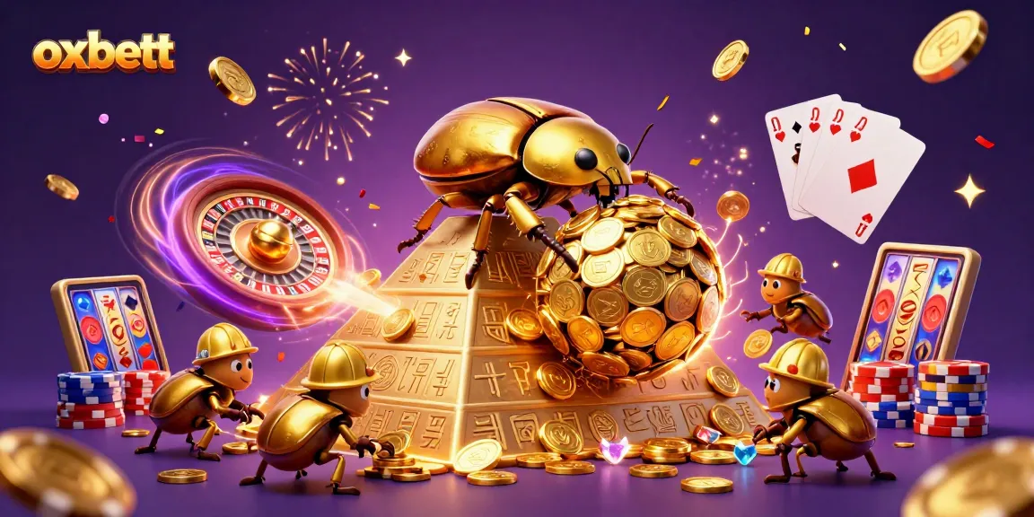 Experience the thrilling gameplay at Oxbett with golden coins cascading and vibrant casino elements in a dynamic 3D scene.