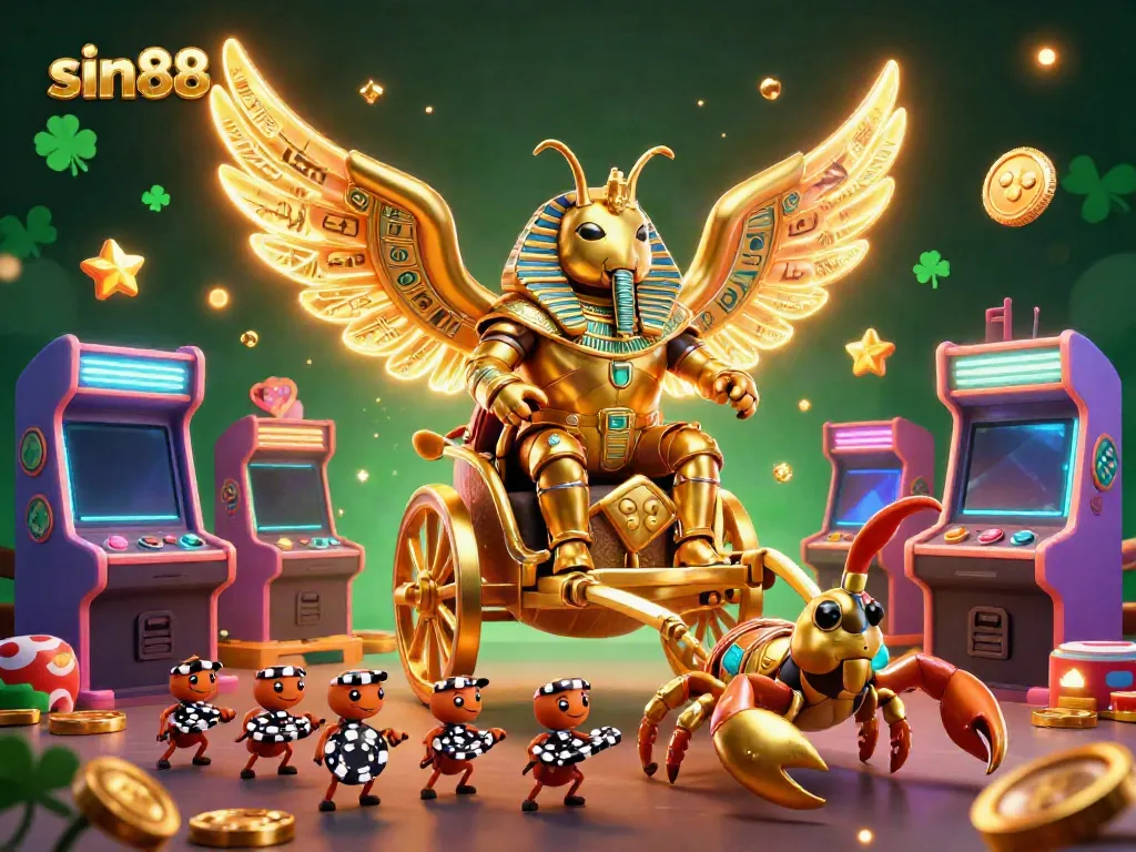 Experience thrilling casino action with sin88, featuring 3D characters in a vibrant gambling scene.