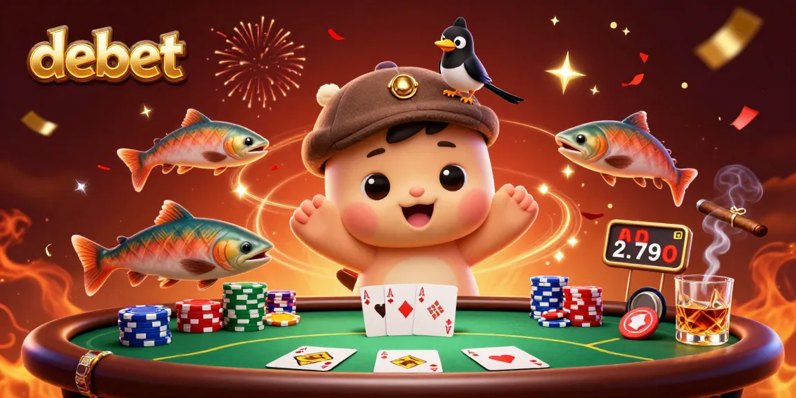Playful debet-themed illustration showing poker action with Nessie and friends.