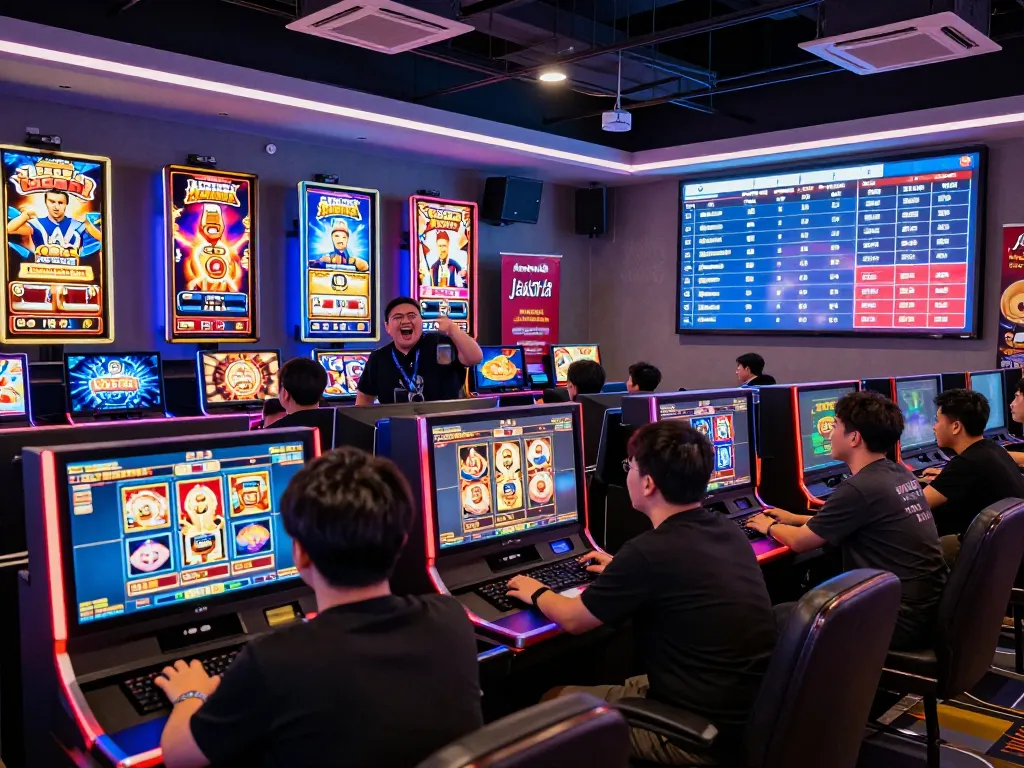 Engaged players enjoying Autowin88 online games in a vibrant gaming lounge