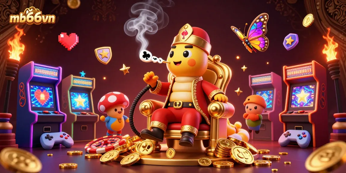 Experience the thrilling gambling world of mb66vn with a vibrant 3D illustration of poker symbols and casino elements.