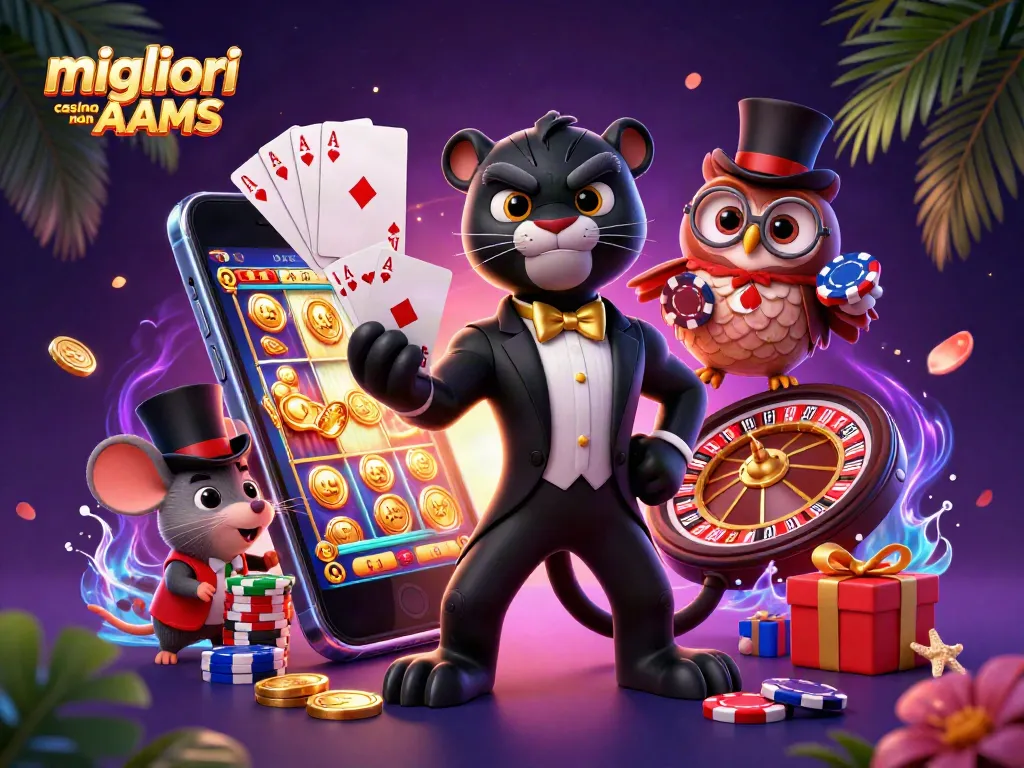 Scopri i migliori casino non AAMS con RTP alto e giochi emozionanti in un'illustrazione vivace.