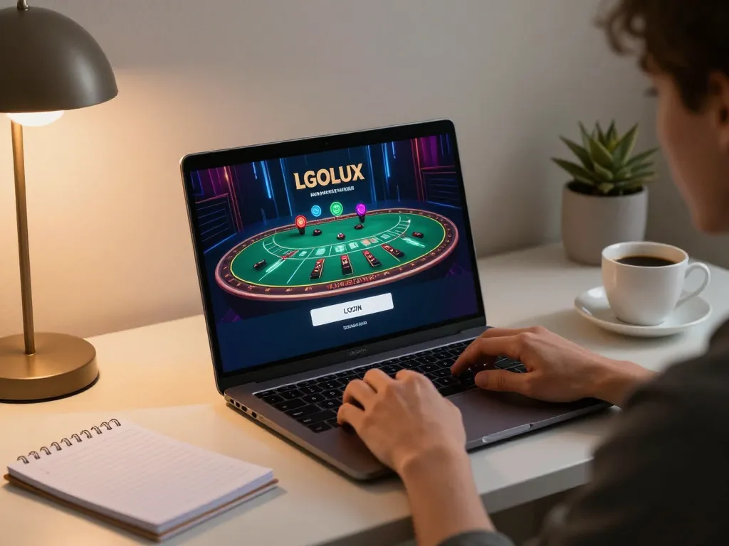 Engaging in LGOLUX LOGIN while playing live dealer blackjack on a laptop at home, showcasing strategic gameplay.