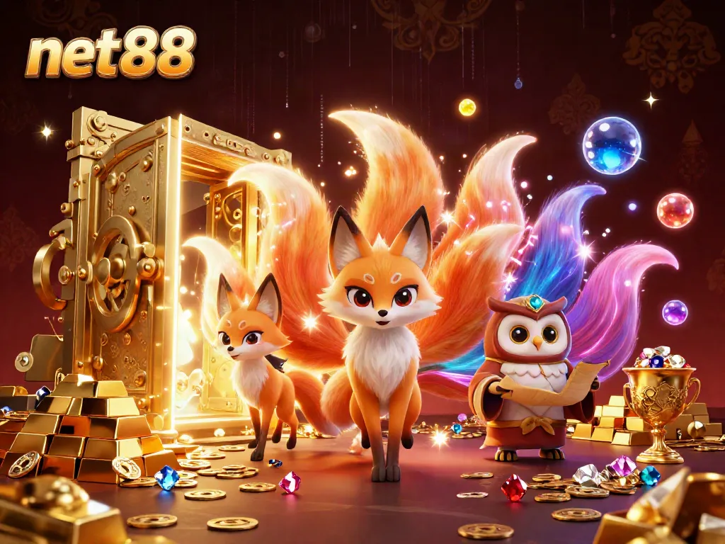 Immerse in net88's vibrant online casino world with enchanting spirit elements and golden treasures.