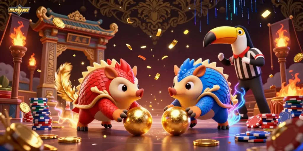 Engage in exciting gameplay at SUNWIN with rivalry and vibrant casino elements in a dynamic 3D scene.