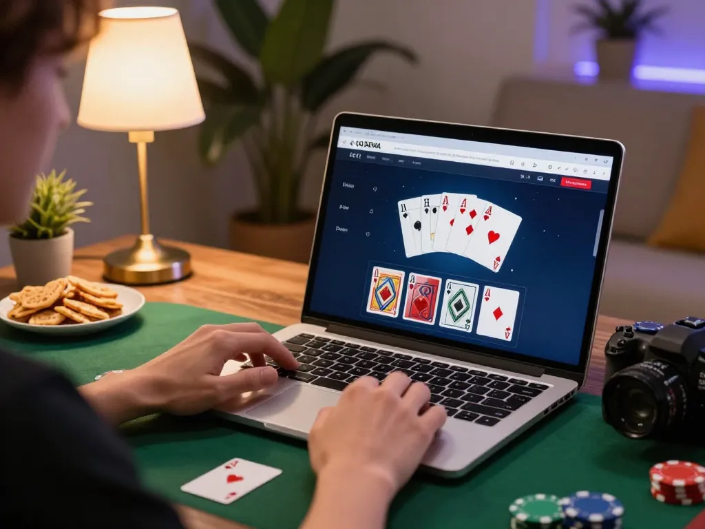 Engage in thrilling poker gameplay on UG DEWA platform at home with cozy ambiance.