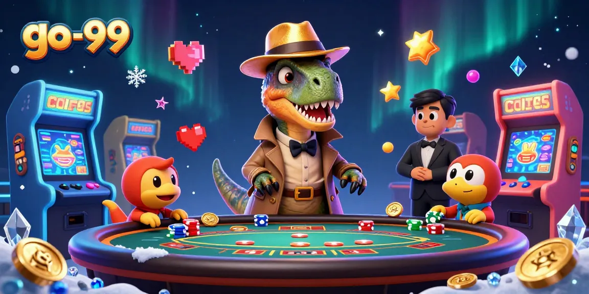 Experience thrilling gameplay at go-99 with cartoon velociraptor card counters in a vibrant casino setting.