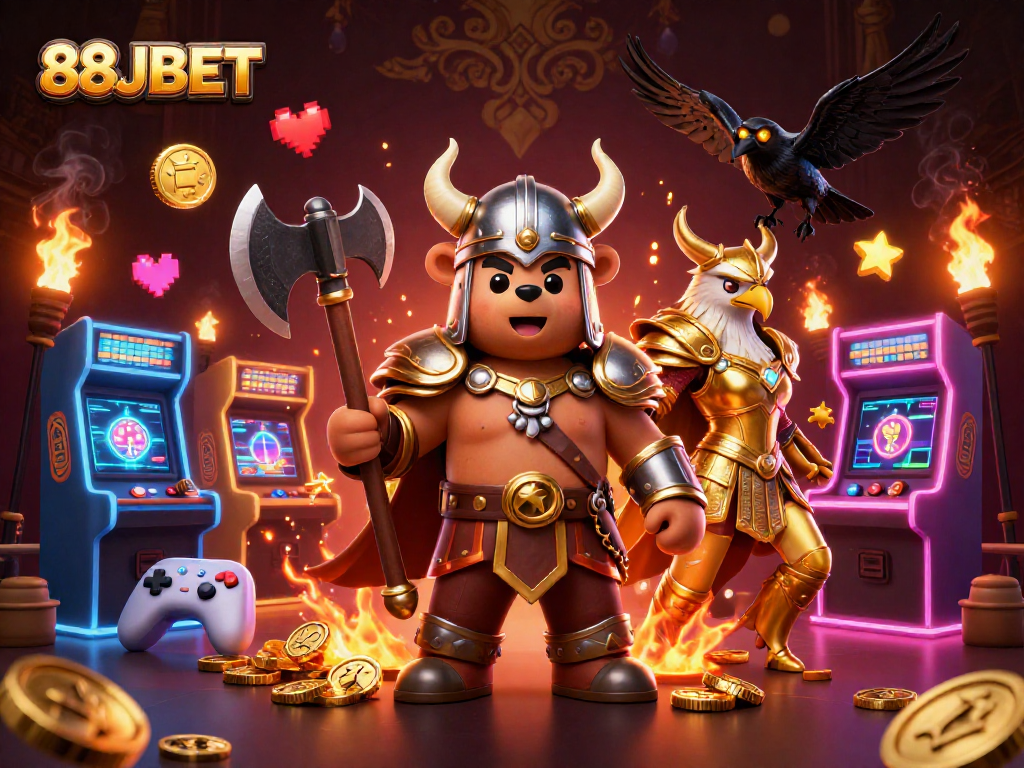 Engage in the thrilling world of 88JBET with vibrant 3D cartoon characters in a casino setting.