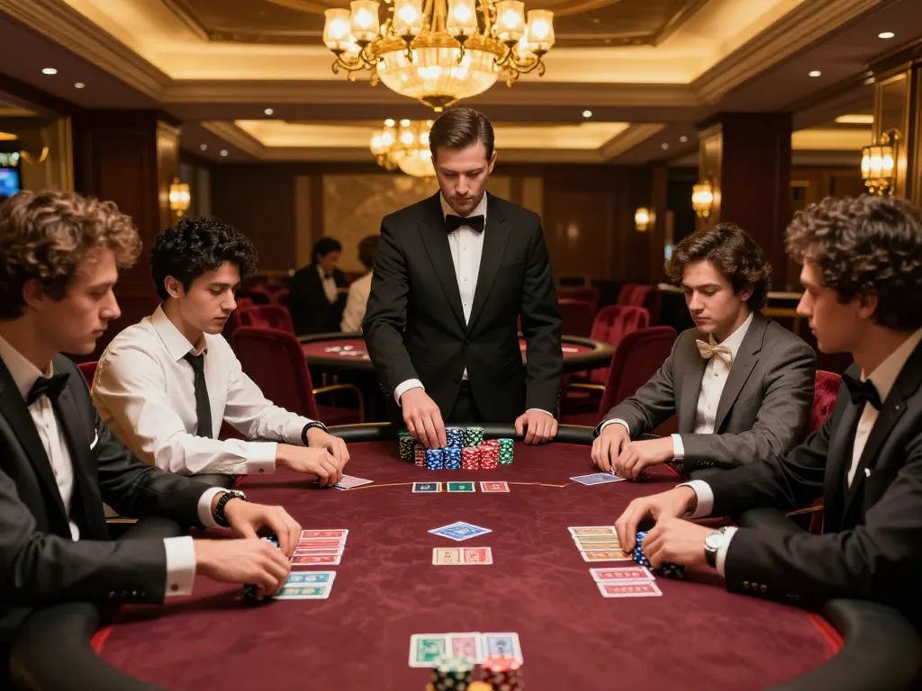Maxpoker88 players engaged in a thrilling high-stakes poker game at a luxurious casino table.