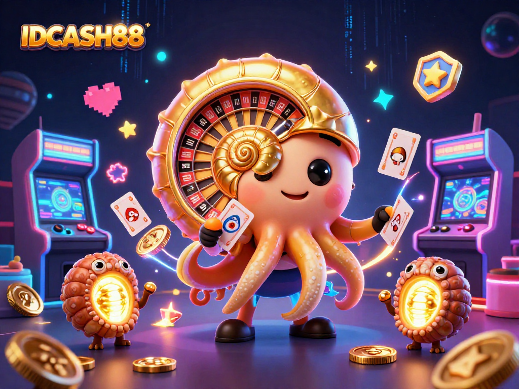 Play thrilling casino games with IDCASH88 as glowing ancient characters and vibrant elements envelop the scene.