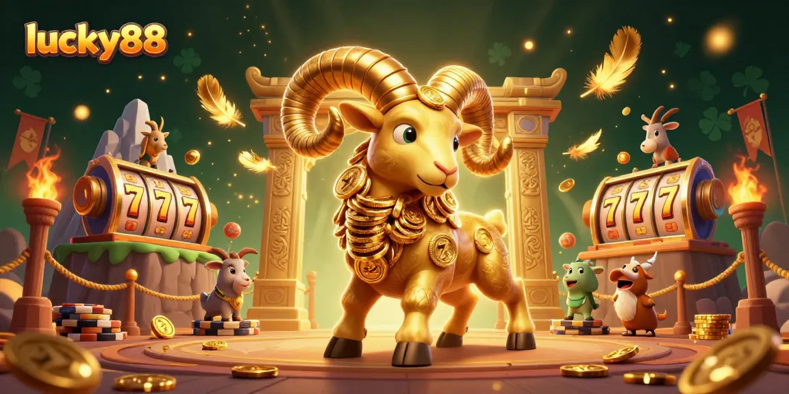 Experience the thrill of lucky88 slots with vibrant golden ram characters and dynamic gameplay elements.