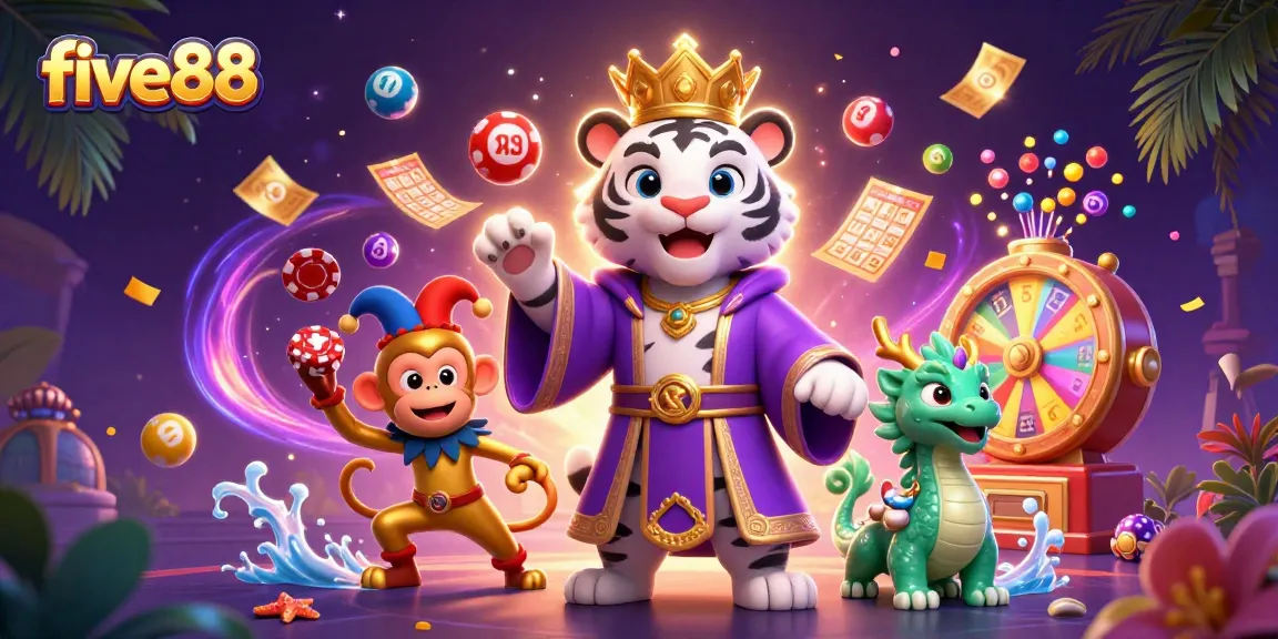 Engage with five88 through vibrant lottery action featuring dynamic characters and casino elements.