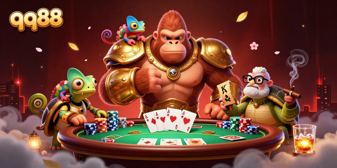 Experience thrilling gameplay at qq88 with a vibrant, dynamic casino scene featuring characters and gambling elements.