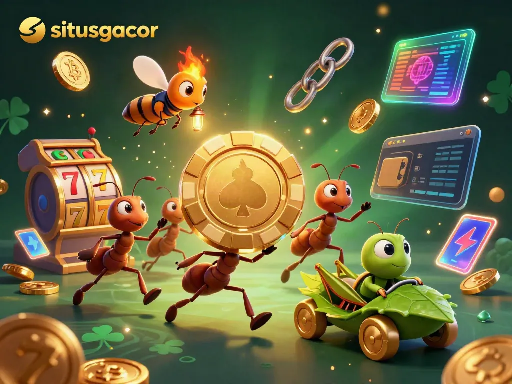 Permainan slot gacor situsgacor dengan komposisi karakter unik dan elemen kasino memukau.
